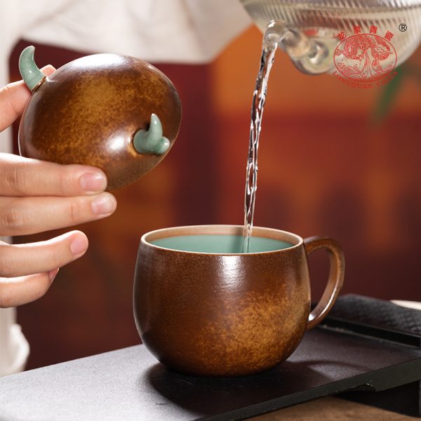 龙泉青瓷 办公杯高颜值创意马克杯单杯 陶瓷灰釉咖啡杯喝水泡茶杯