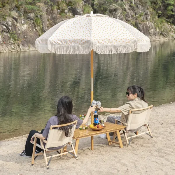 户外伞圆波点榉木海边沙滩伞休闲防晒便携折叠桌克米特椅组合