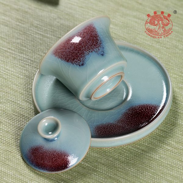 龙泉青瓷 三才盖碗功夫茶具大号钧窑敬茶碗 陶瓷家用盖碗手抓茶碗