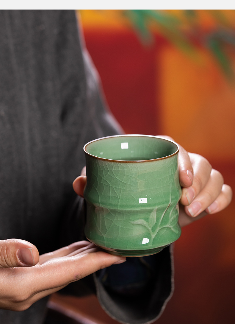 龙泉青瓷茶杯套装家用待客小杯子陶瓷个性中式随手泡茶杯批发logo