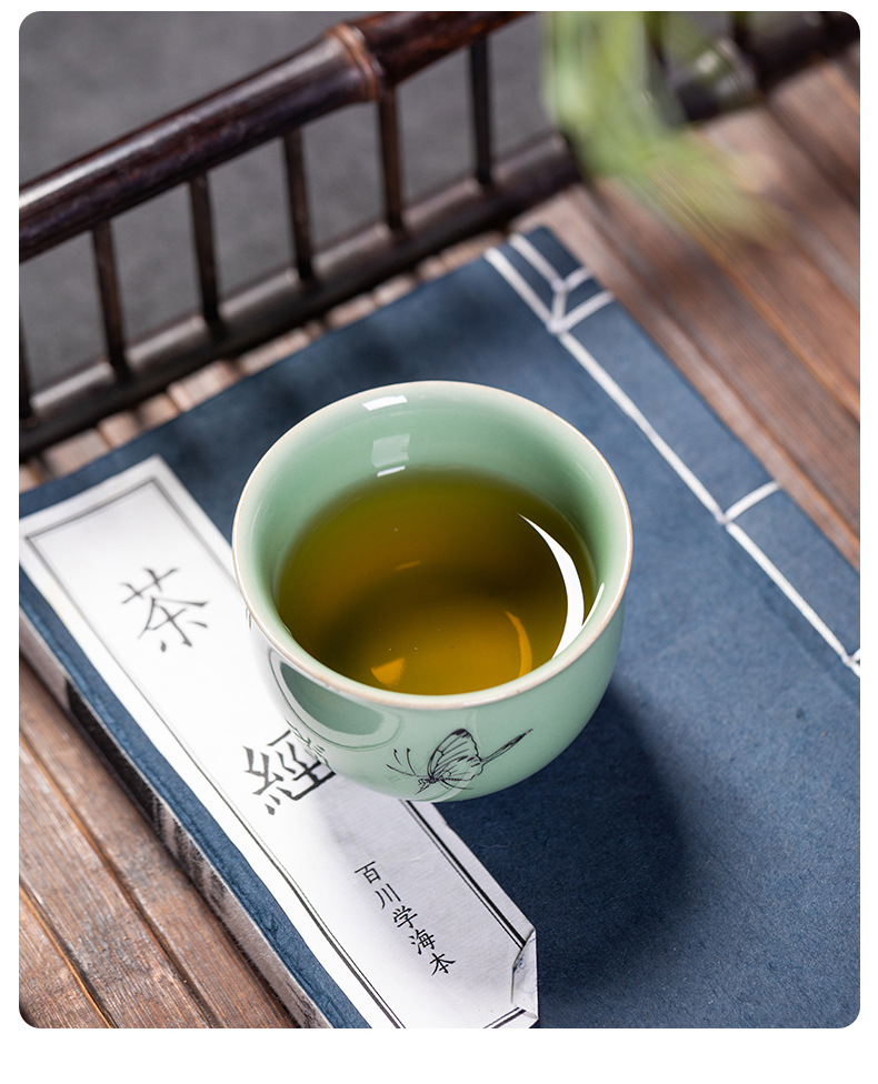 龙泉青瓷 创意功夫茶杯单个杯品茗杯 陶瓷复古茶碗茶盏可logo批发
