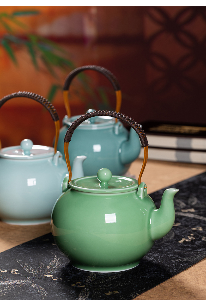 龙泉青瓷 茶壶单壶大容量功夫茶具泡茶壶 陶瓷提梁壶过滤凉茶壶