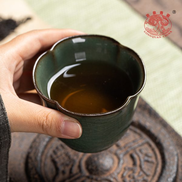 龙泉青瓷 铁胎哥窑冰裂手工主人杯单杯 陶瓷功夫茶具品茗杯礼盒装