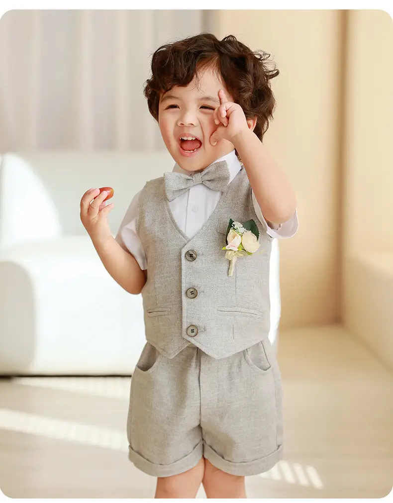 儿童西装马甲套装宝宝夏季周岁礼服生日主持人男童花童钢琴表演服