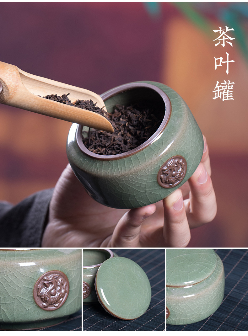 厂家直销 龙泉青瓷哥窑冰裂功夫茶具套装 陶瓷盖碗整套茶具随手礼
