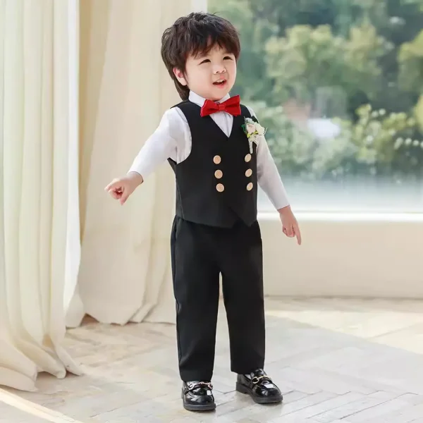 男童西装马甲套装春秋英伦风表演演出服男孩花童生日长袖周岁礼服