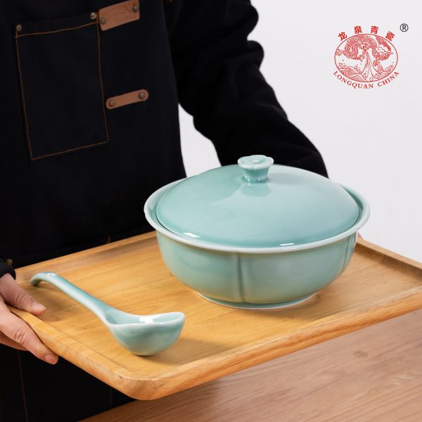 龙泉青瓷大汤碗家用品锅带盖子酸菜鱼大盆碗陶瓷大碗水煮汤盆鱼碗