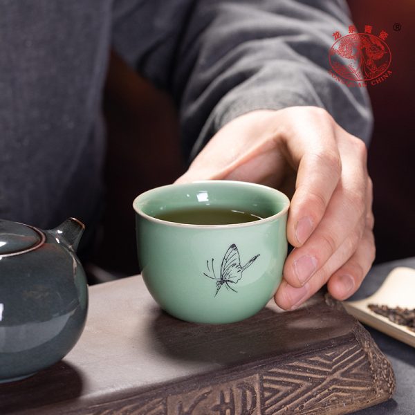 龙泉青瓷 创意功夫茶杯单个杯品茗杯 陶瓷复古茶碗茶盏可logo批发