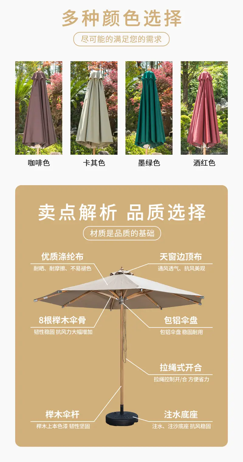 户外涤纶遮阳伞庭院防雨防晒花园中柱伞咖啡厅酒店露台沙滩太阳伞