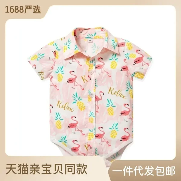 加工定制 跨境 男宝宝绅士三角哈衣夏季新款短袖爬服卡通印花哈衣