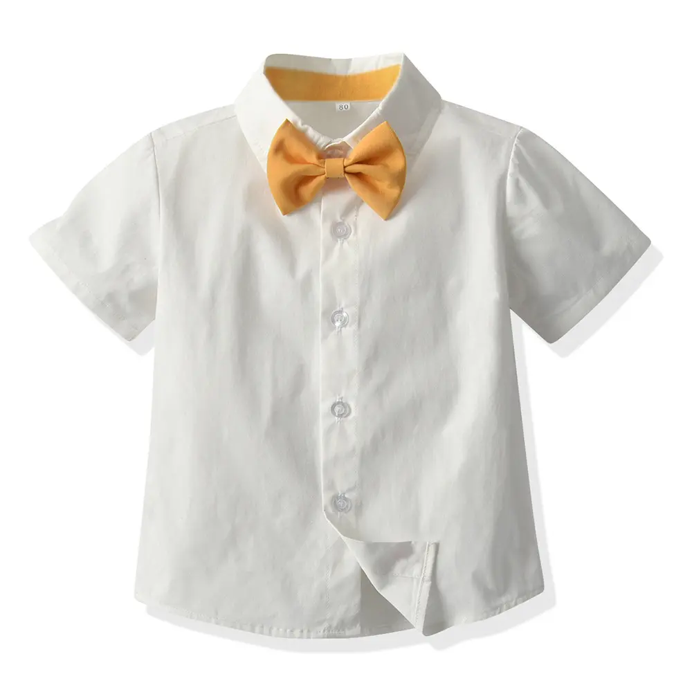新品夏季韩版童装礼服棉质短袖衬衫背带裤宝宝衣服外贸男童套装