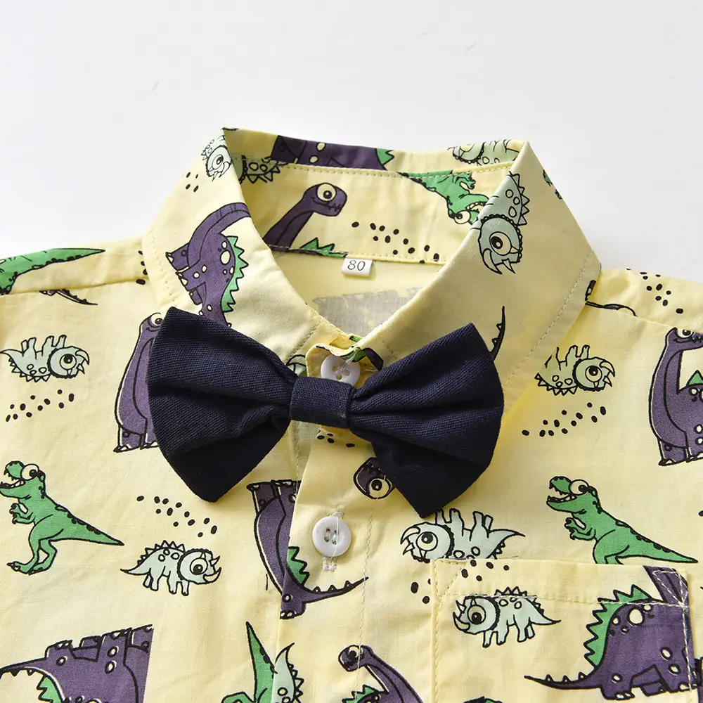 跨境童装外贸男童礼服套装主持人花童服装儿童恐龙印花衬衫演出服
