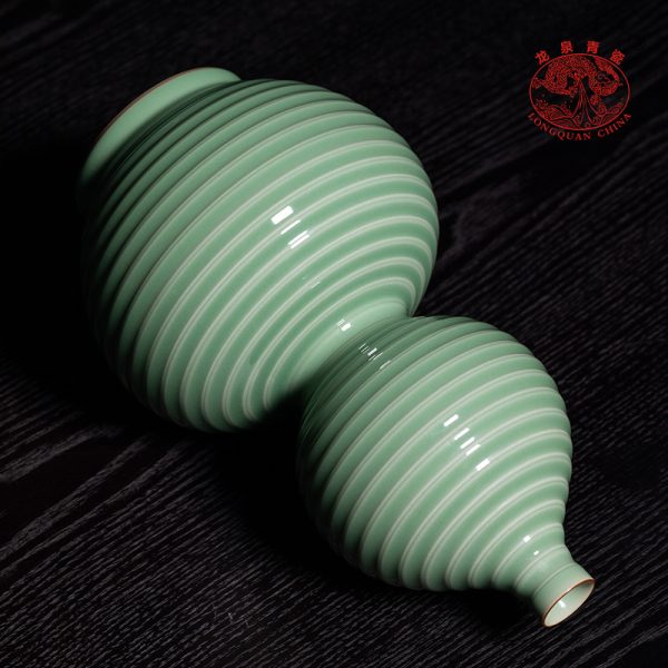 龙泉青瓷花瓶创意高档手工葫芦家居客厅装饰品陶瓷小花器水培花插