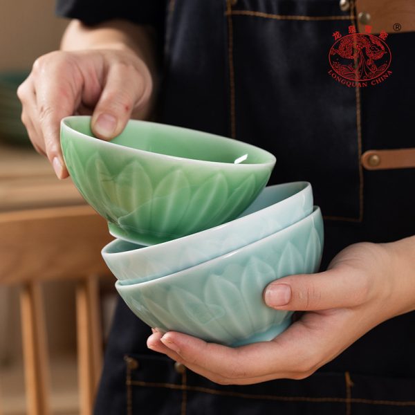龙泉青瓷 米饭碗高颜值花瓣碗家用小号沙拉碗 陶瓷甜品碗喝汤面碗