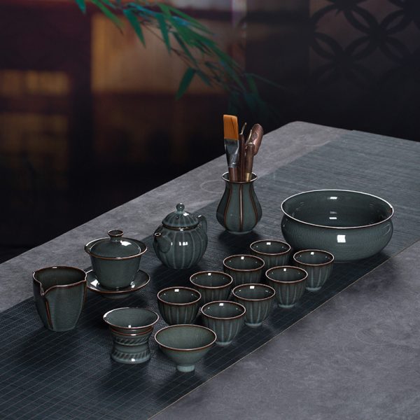 龙泉青瓷 功夫茶具套装陶瓷铁胎茶壶盖碗 茶具套装冰裂茶洗品茗杯