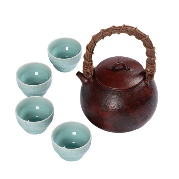 龙泉青瓷 茶杯铜壶烧水壶煮茶壶手工茶壶 红铜家用功夫茶具沏茶壶