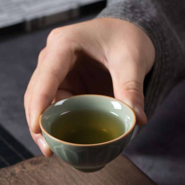 龙泉青瓷个人功夫茶杯原矿仿古莲瓣品茗杯单个小杯子陶瓷创意茶碗