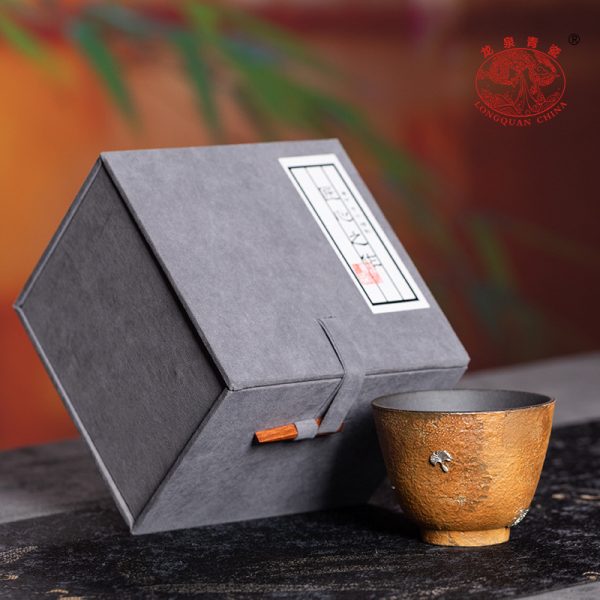龙泉青瓷 茶杯手工复古功夫茶具主人杯 陶瓷高档老岩泥锔钉品茗杯
