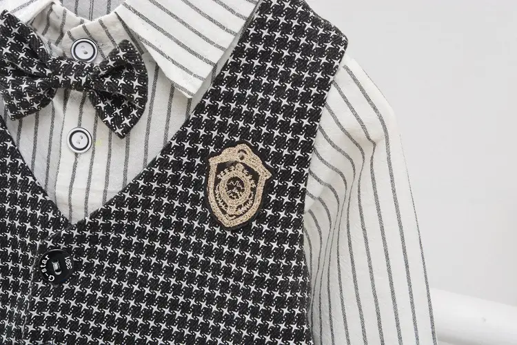 欧美春秋男童长袖长裤马甲礼服三件套儿童千鸟格外贸表演绅士新款