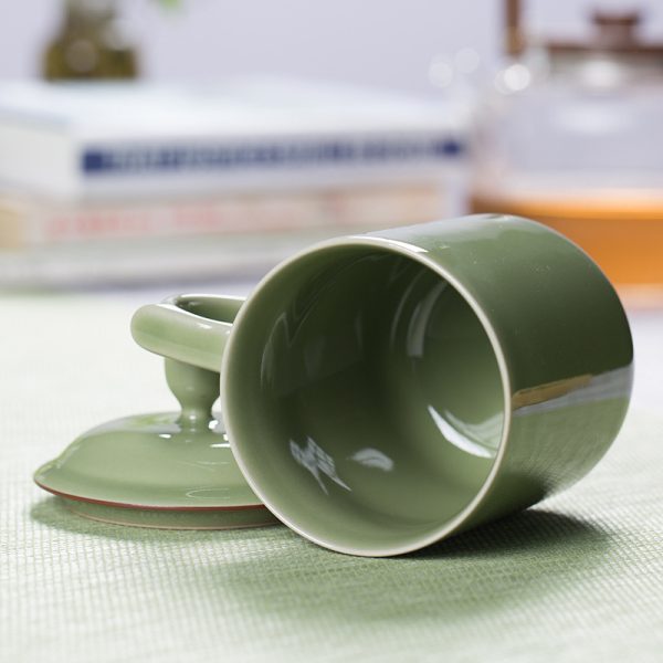 龙泉青瓷 陶瓷办公杯茶杯带盖泡茶水杯会议杯马克杯家用 商务礼品