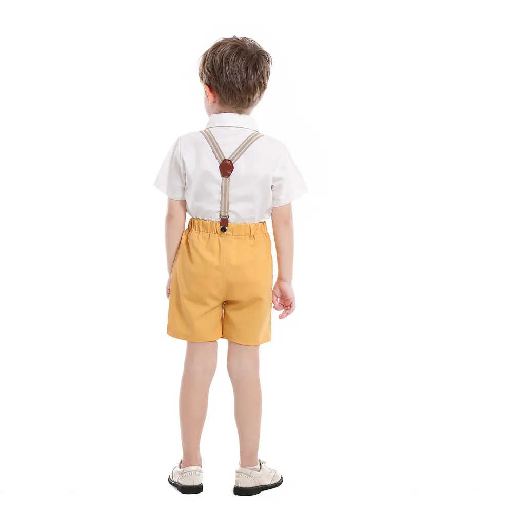新品夏季韩版童装礼服棉质短袖衬衫背带裤宝宝衣服外贸男童套装