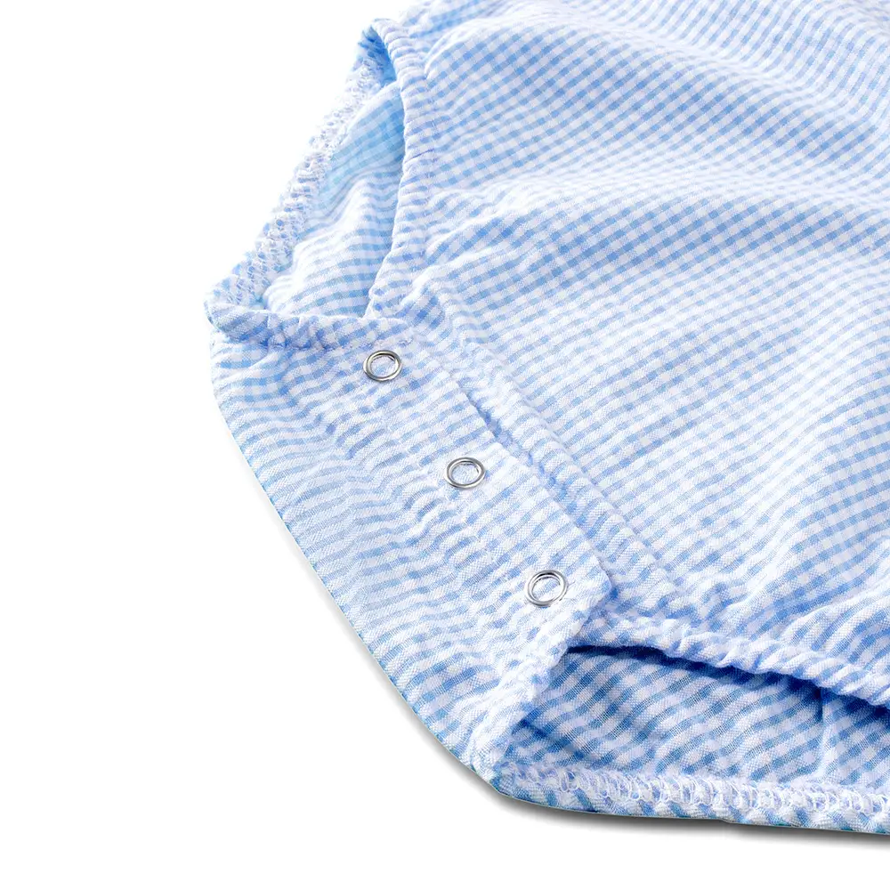 婴幼儿夏季新款打揽刺绣连体衣 男宝宝三角哈衣格子童装 厂家批发