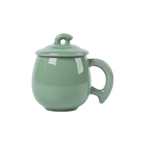 龙泉青瓷 带盖办公杯马克杯茶杯 陶瓷家用喝水杯商务足浴礼品批发