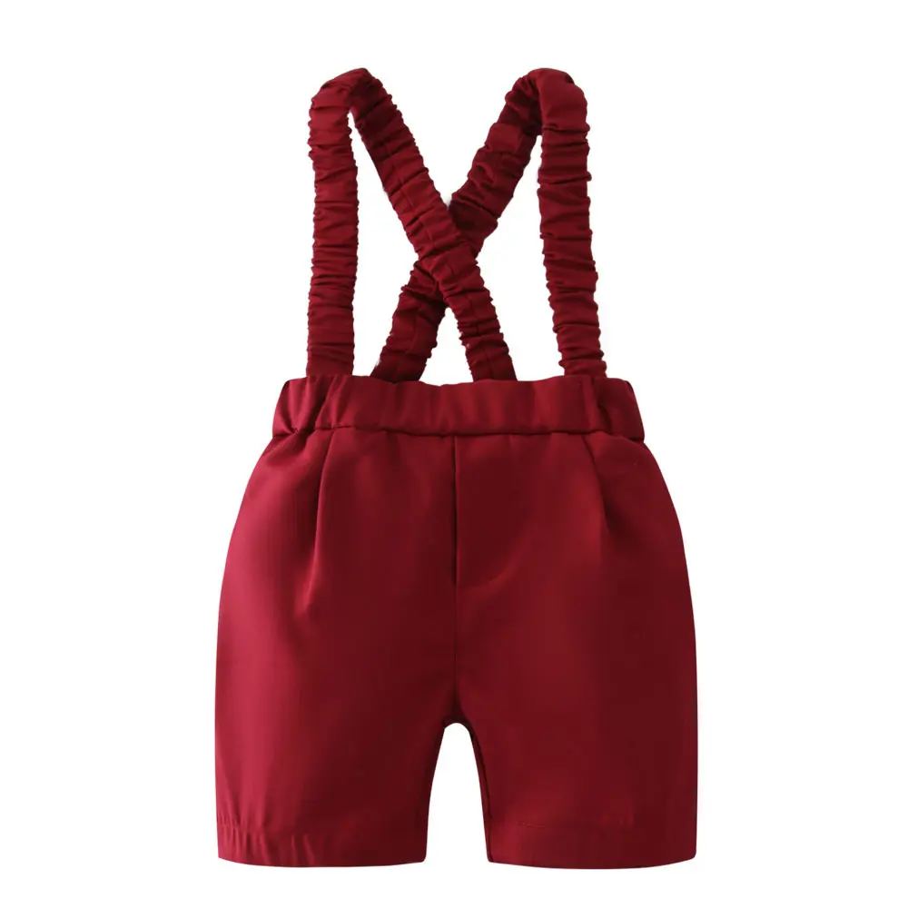 加工定制跨境欧美夏季新款纯色短袖短裤童装宝宝背带裤蝴蝶结套装