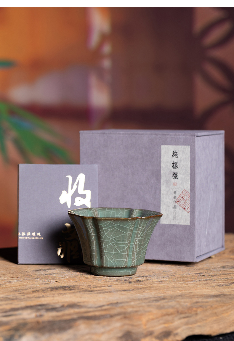 龙泉青瓷 宋韵仿古主人杯单杯冰裂纹手工杯 陶瓷高档手品茗杯茶碗