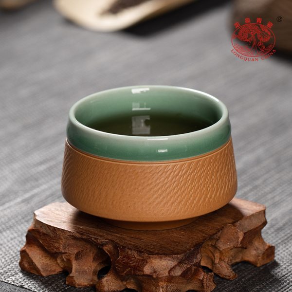 龙泉青瓷 纯手工跳刀双釉结合禅定杯 创意主人品茗杯功夫茶杯茶盏