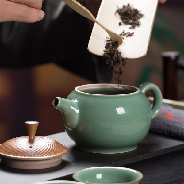 龙泉青瓷 跳刀茶具套装家用一壶四杯功夫茶具 陶瓷高档茶壶泡茶杯