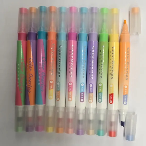 叠色水彩笔高颜值学生笔记双头荧光笔标记划重点标记绘画手账彩笔