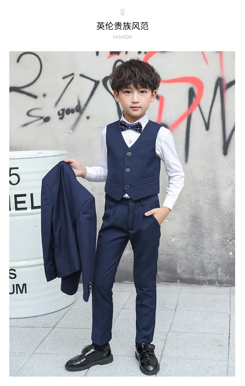儿童小西装套装花童外套主持人男孩礼服大童宝宝男童西服三件套