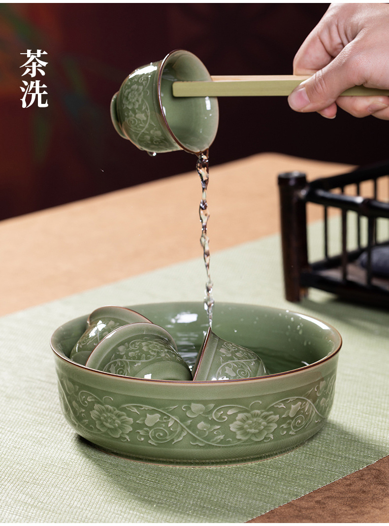 龙泉青瓷 越窑仿古高档功夫茶具套装 陶瓷盖碗泡茶壶品茗杯礼盒装