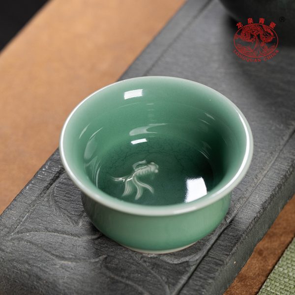 龙泉青瓷 功夫茶杯手工主人杯单杯 陶瓷高档中式品茗杯马蹄杯茶碗
