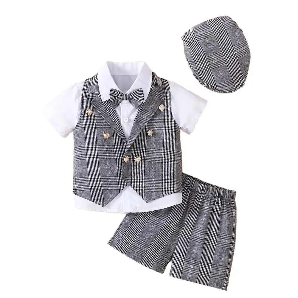 东南亚跨境男童夏季新款韩版帅气英伦马甲三件套简约儿童西装套装