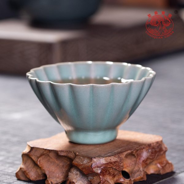 龙泉青瓷 汝窑冰裂纯手工主人杯单杯 陶瓷创意功夫茶杯茶碗礼盒装