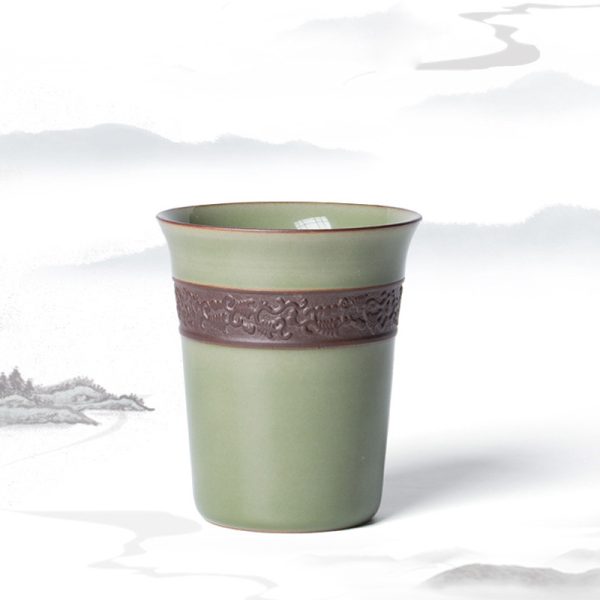 龙泉青瓷 复古手工半刀泥杯功夫茶具配件茶闻香杯 陶瓷大容量茶海