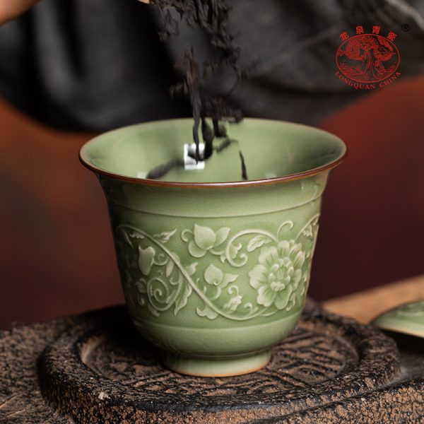 龙泉青瓷 创意复古手抓泡茶碗两才盖碗 陶瓷中式功夫茶具品茗茶杯