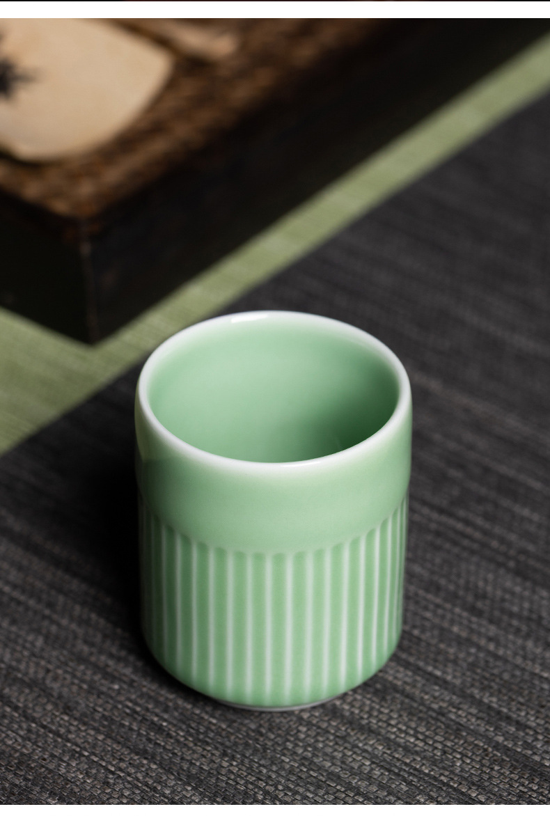 龙泉青瓷 创意防烫家用中式琉璃直口杯 陶瓷随手请客居家泡茶杯子