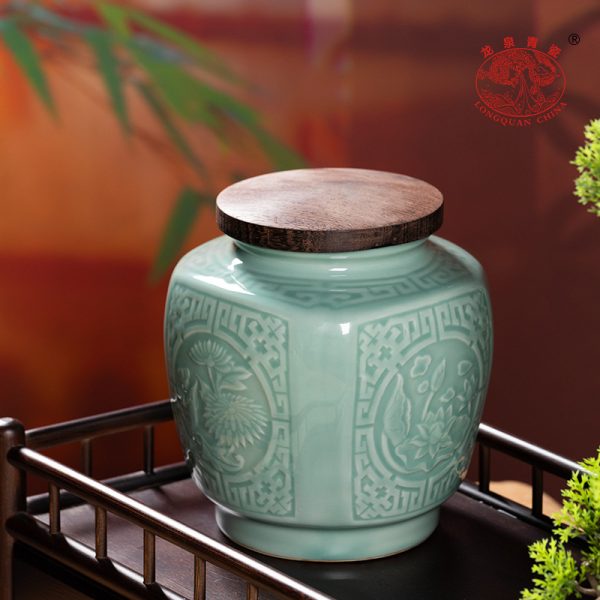 龙泉青瓷茶叶罐密封罐红茶绿茶缸大号陶瓷家用存储普洱罐醒茶罐子