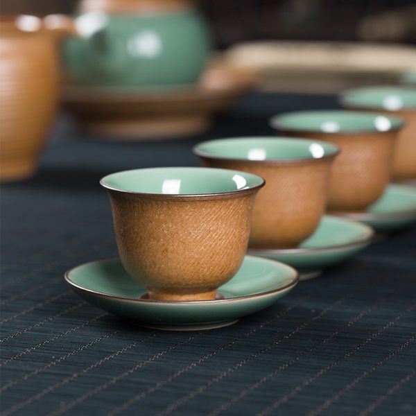 龙泉青瓷茶具套装跳刀陶瓷茶壶盖碗家用功夫茶具泡茶杯商务送礼