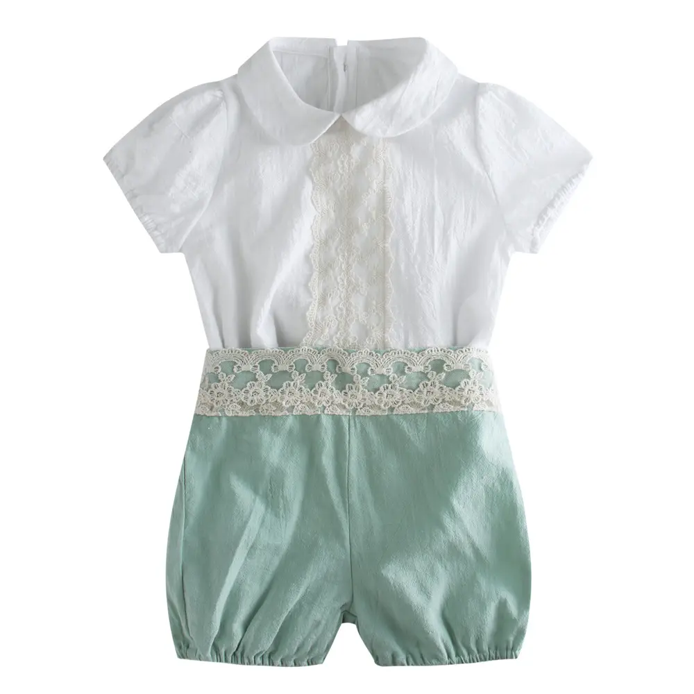 外贸欧美西班牙风男童短袖短裤周岁摄影Infant clothes套装批发