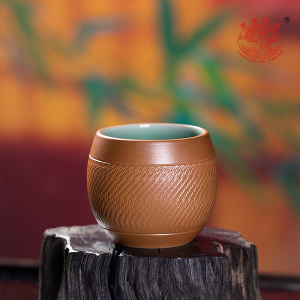 龙泉青瓷 创意家用功夫茶杯纯手工主人杯 陶瓷跳刀鼓型品茗杯茶碗