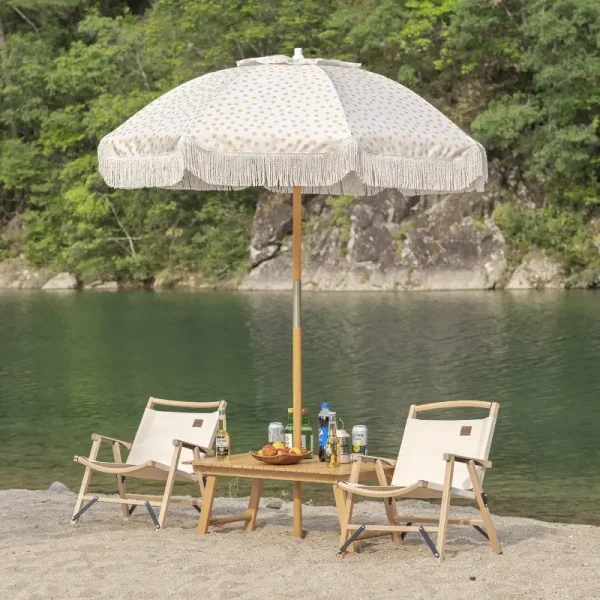 户外伞圆波点榉木海边沙滩伞休闲防晒便携折叠桌克米特椅组合