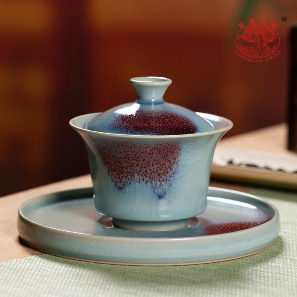 龙泉青瓷 三才盖碗功夫茶具大号钧窑敬茶碗 陶瓷家用盖碗手抓茶碗
