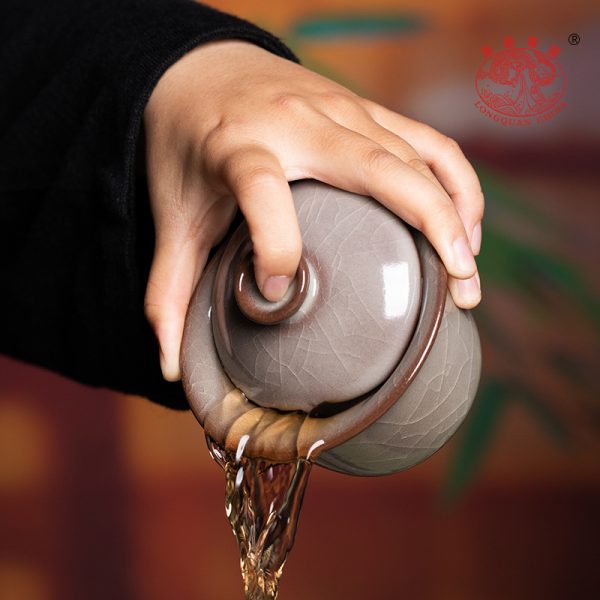 龙泉青瓷 创意手工哥窑冰裂三才盖碗 陶瓷复古功夫茶具红冰泡茶碗