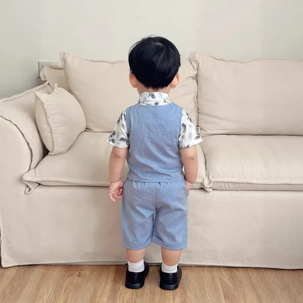 跨境欧美哈衣短袖短裤三件套儿童服装小宝宝夏季洋气礼服男童套装