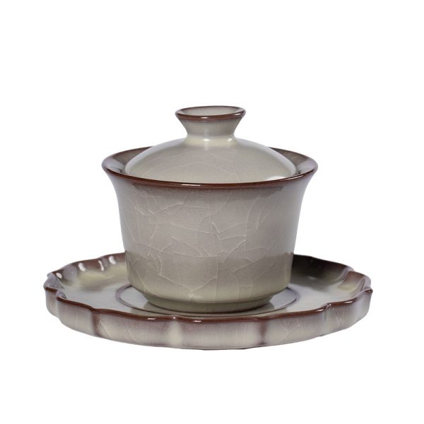龙泉青瓷 三才盖碗功夫茶具敬茶泡茶碗 陶瓷家用哥窑冰裂大号盖碗