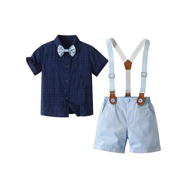 欧美绅士夏款儿童套装宝宝正装polo衬衫背带短裤宴会礼服男童夏装